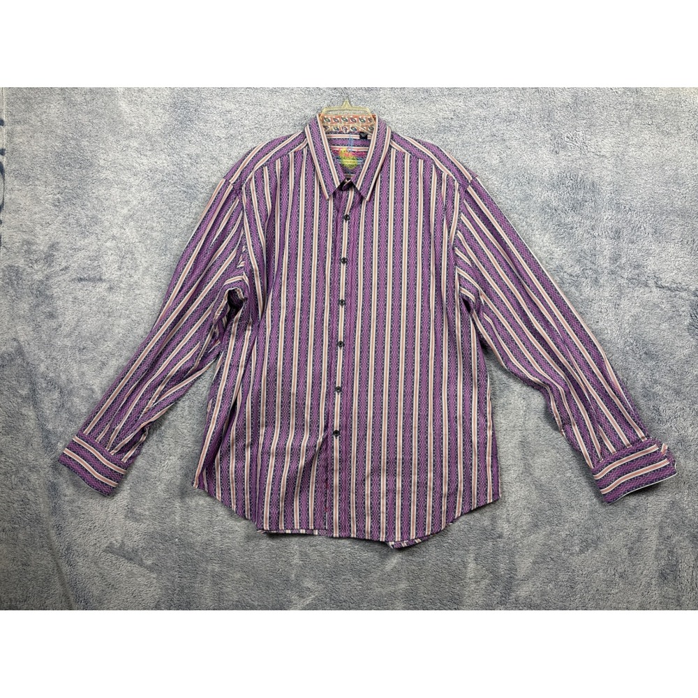 Robert Graham Mens 2XL Purple Striped LS Button Down Contrast Flip Cuff Shirt